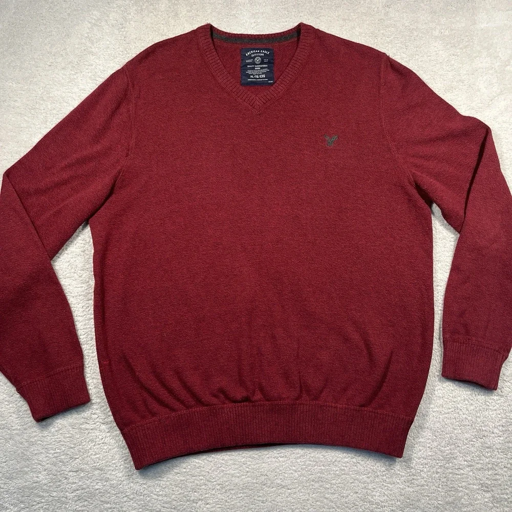 Vintage Y2K American Eagle V-Neck Sweater Mens XL Burgundy‎ Heather 100% Cotton